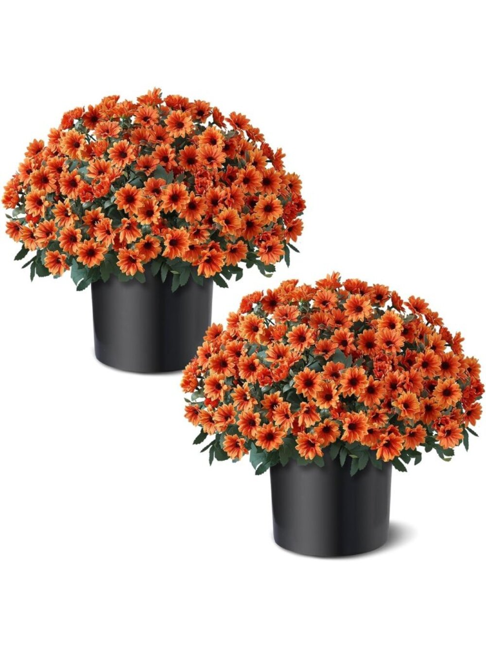 Set of 2 Fall Daisy Topiary Ball Trees - Vibrant Orange Fake Mums for Porch